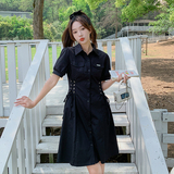 现货衬衫裙学院风收腰抽绳设计感气质连衣裙1658787P110控168，女装连衣裙，艾青服饰
