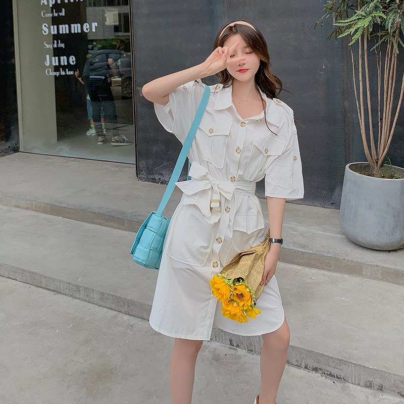现货夏棉麻工装气质衬衫女士时尚连衣裙15361P80控138,女装连衣裙,艾青服饰