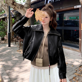 【】现货2025秋新款宽松皮衣外套1536609P145K198，女装皮衣，艾青服饰