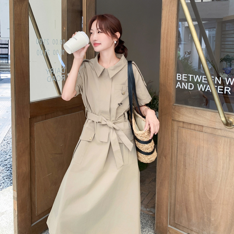 夏季新款现货工装风衣式连衣裙1652638P145K198,女装连衣裙,艾青服饰