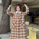 现货已卖爆加棉格子毛呢外套牛角扣大衣22329P175控268，女装毛呢外套，艾青服饰