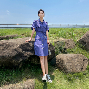 现货 夏棉麻工装气质衬衫女士时尚连衣裙153 61P80控138图片