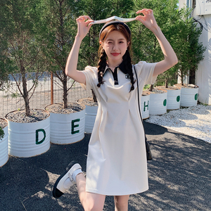 法式俏皮减龄撞色Polo领连衣裙女2025夏季新款韩版收腰显瘦短裙子图片
