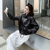 2026新款现货韩版抽绳立领皮衣外套1535211P150K248，女装皮衣，艾青服饰