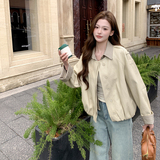 2026新款现货韩版宽松格子假两件皮衣外套1535216P165K268，女装皮衣，艾青服饰