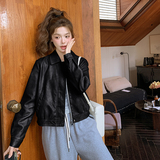 春季新款现货机车风复古皮衣外套1532610P130K198，女装皮衣，艾青服饰