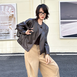 【】现货2025秋新款宽松皮衣外套1536614P150K218，女装皮衣，艾青服饰