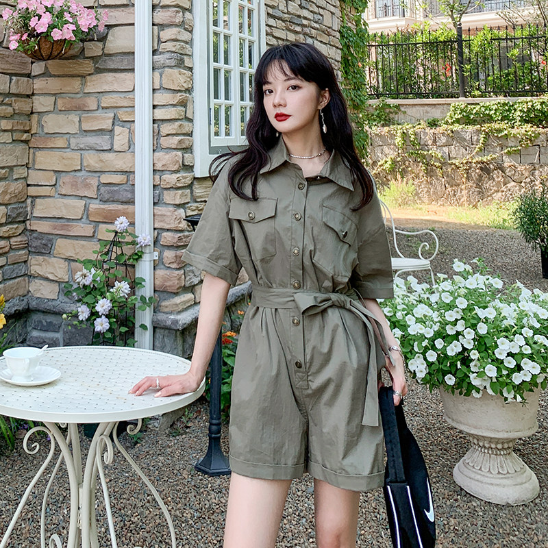 现货工装连体裤女夏装宽松显瘦阔腿短裤连衣裤48751P80控138,女装休闲裤,艾青服饰