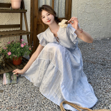 大一直出货天丝提花飞飞袖夏季连衣裙女1532426P115k178，女装连衣裙，艾青服饰