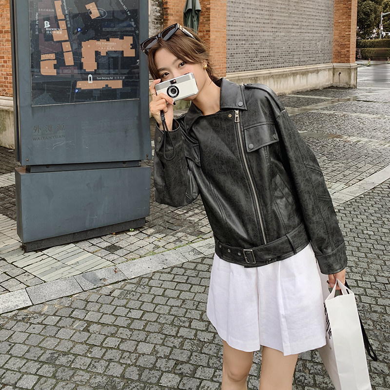 现货新款夹克衫皮衣棒球服外套女宽松PU皮A826P150控228,女装皮衣,艾青服饰