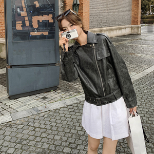 现货 新款夹克衫皮衣棒球服外套女宽松PU皮A826P150控228图片