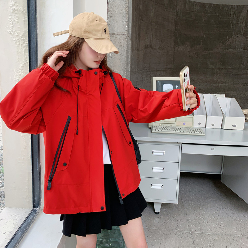 新品现货糖果色连帽冲锋衣1536621P160K238,女装短外套,艾青服饰