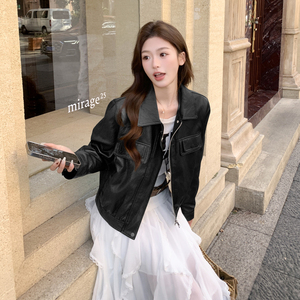 2026新款 现货 韩版宽松皮衣外套153 5210P150K248，女装皮衣，艾青服饰