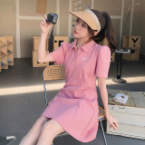 现货夏女装学院风polo裙字母收腰卫衣连衣裙1652973p95控148，女装连衣裙，艾青服饰