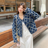 盐系气质减龄流苏格纹牛仔外套女2025春秋新款韩版小个子短款夹克，女装短外套，艾青服饰