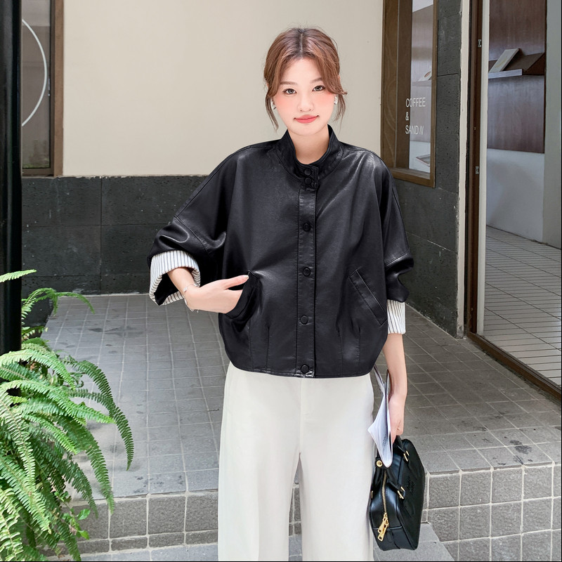 【】现货2026秋新款复古宽松皮衣外套1536603P150K218,女装皮衣,艾青服饰