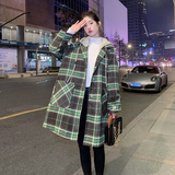 现货加棉冬装针织帽格子中长款呢大衣女1538258P185控268，女装毛呢外套，艾青服饰