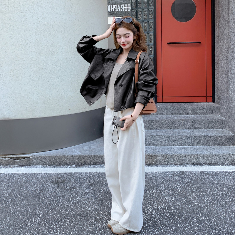 2026新款现货韩版宽松皮衣外套1535214P155K248,女装皮衣,艾青服饰