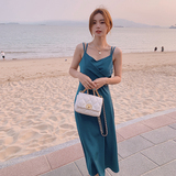 现货仿醋酸缎面时尚吊带连衣裙女内搭外穿背心裙487142P85控138，女装连衣裙，艾青服饰