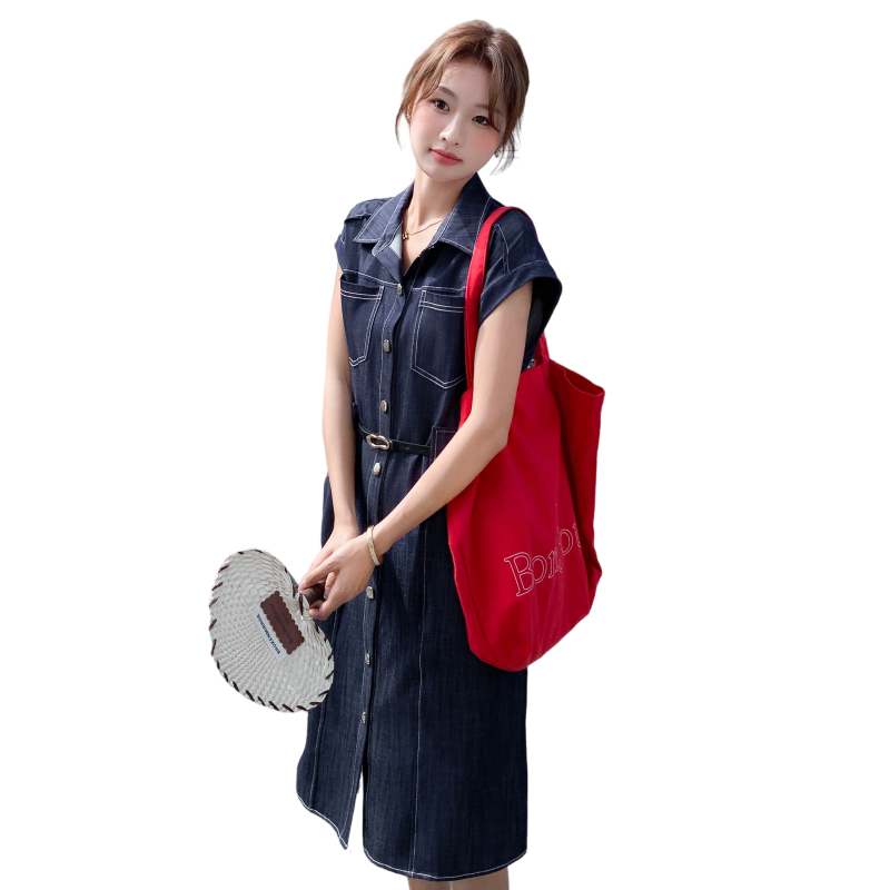 淡人法式气质牛仔衬衫裙女夏季2025新款流行漂亮超好看独特连衣裙,女装连衣裙,艾青服饰