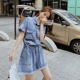 现货牛仔连体裤女夏短裤网红工装连衣裤女套装潮487156P105控148，女装牛仔裤，艾青服饰