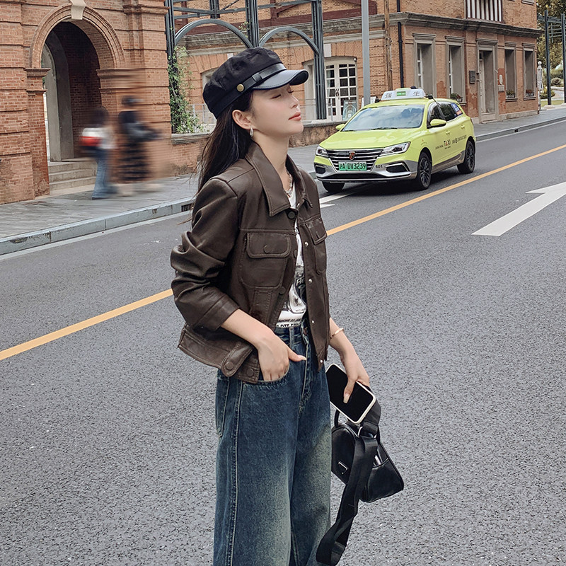 现货春秋pu夹克机车风皮衣外套1539832P130控188,女装皮衣,艾青服饰