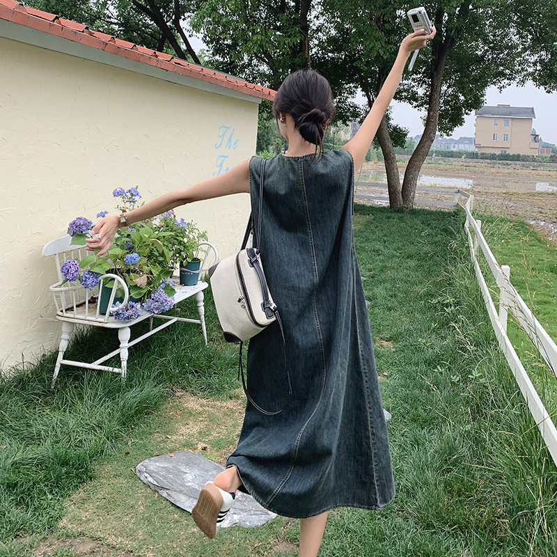 薄款现货牛仔无袖宽松连衣裙1652449P110K168,女装连衣裙,艾青服饰