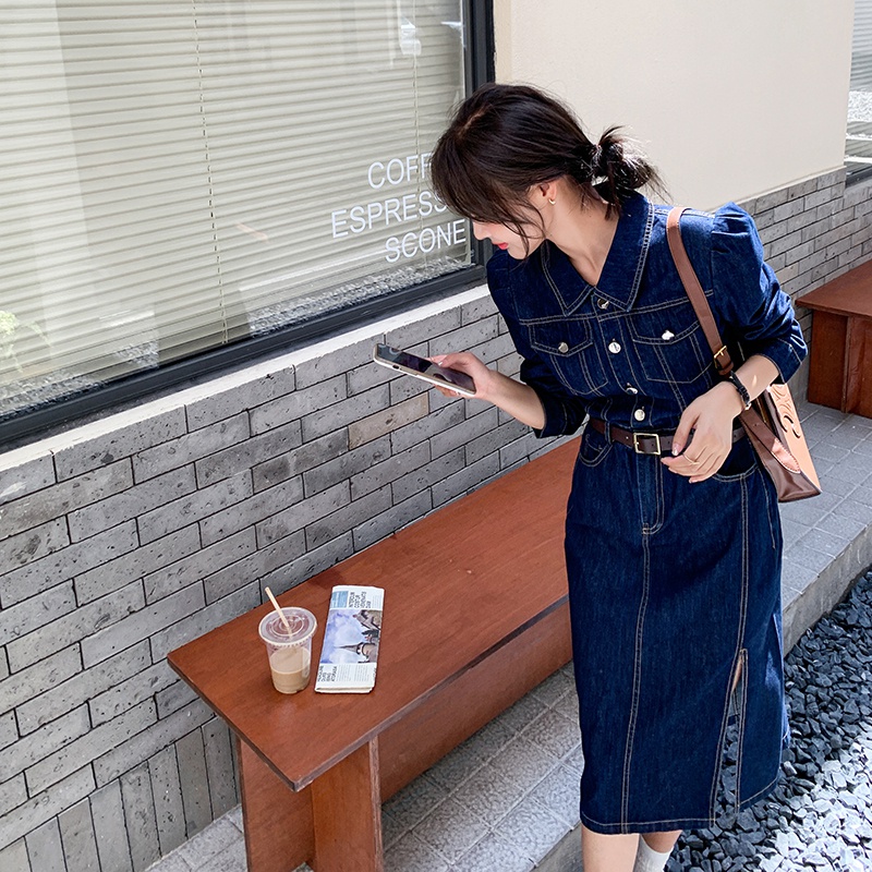 现货已卖开气质修身长款秋装牛仔连衣裙29022309P130控188，女装连衣裙，艾青服饰