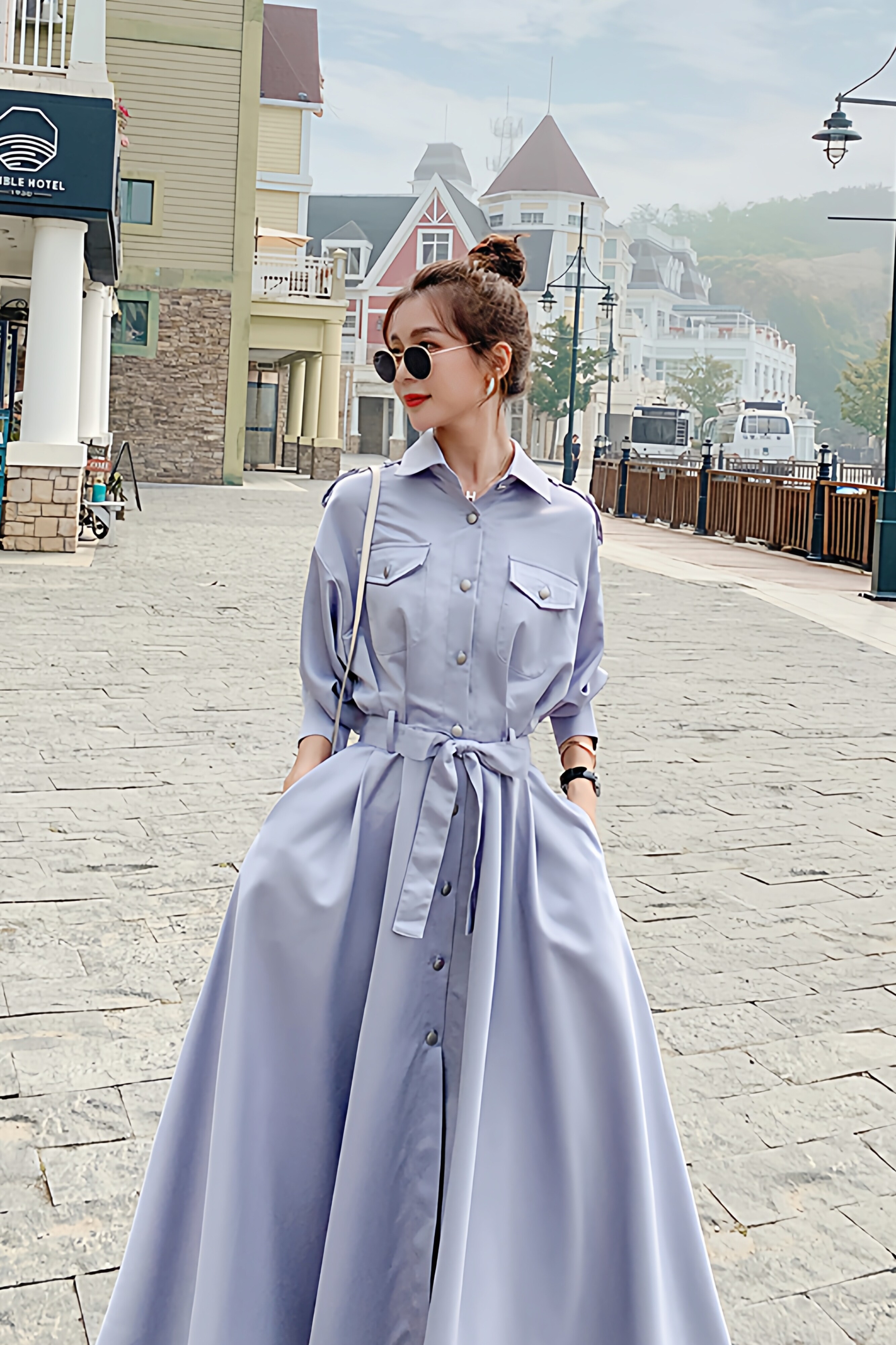 现货工装风衣连衣裙女新品chic气质长裙806P120严控168,女装连衣裙,艾青服饰