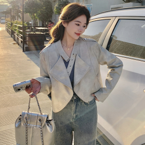 新款 现货 扎染翻领机车风皮衣外套 2411 P130 控198图片