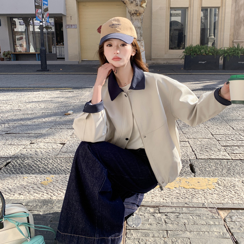 2026新款现货韩版撞色拼接宽松外套1535215P160K258,女装短外套,艾青服饰