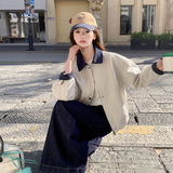 2026新款现货韩版撞色拼接宽松外套1535215P160K258，女装短外套，艾青服饰