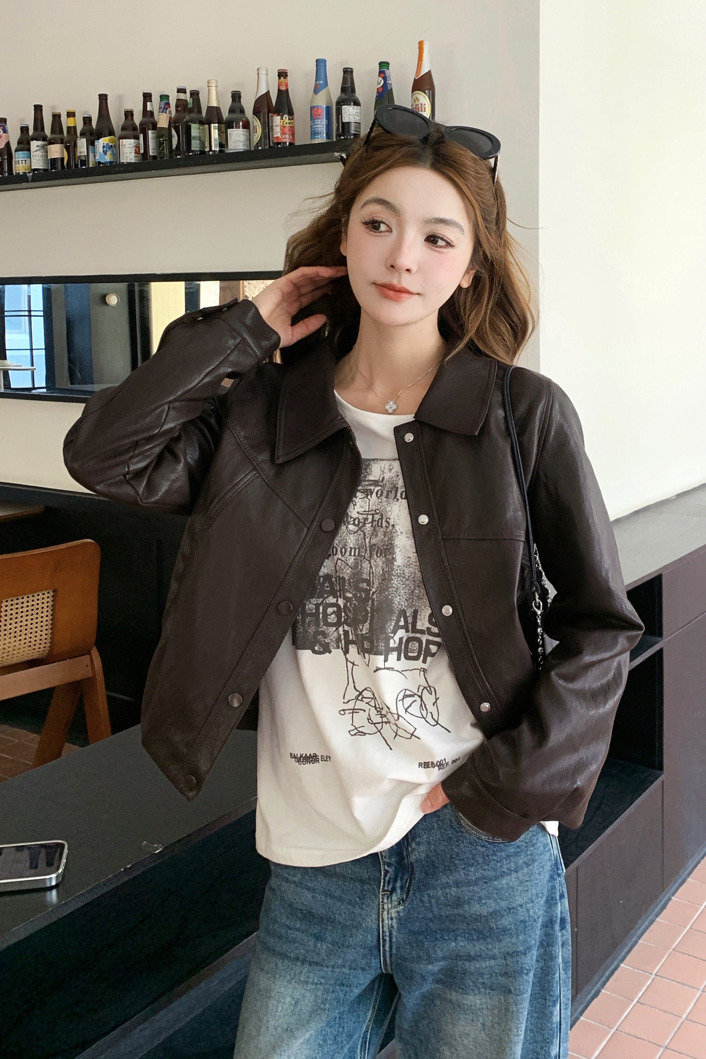 2026新款现货韩版口袋皮衣外套1535206P155K248,女装皮衣,艾青服饰