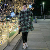森系针织连帽格子毛呢外套女2023冬季新款韩版高级感撞色呢子大衣，女装毛呢外套，艾青服饰