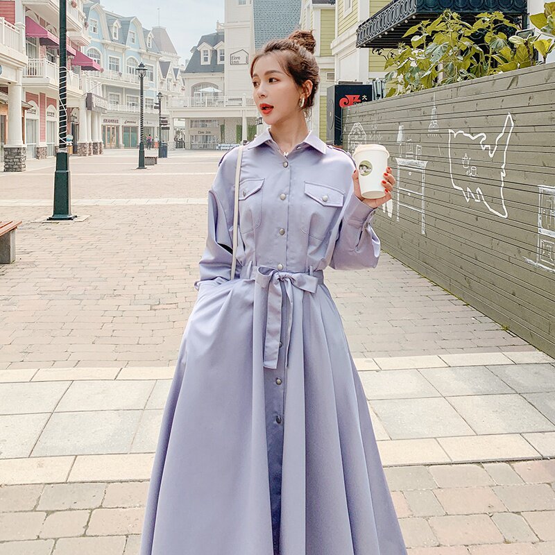 现货工装风衣连衣裙女新品chic气质长裙806P120严控168,女装连衣裙,艾青服饰