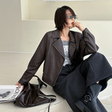 【】现货2025秋新款宽松皮衣外套1536617P150K218，女装皮衣，艾青服饰