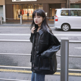 现货加绒工装皮衣外套女宽松PU皮29021P125绒140薄控198绒控218，女装皮衣，艾青服饰