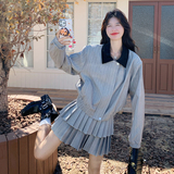 辣妹风少女风街头风时尚套装小个子短外套开衫时尚小香风春秋长袖，女装套装/套裙，艾青服饰