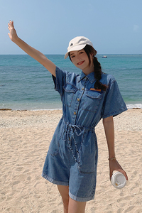 现货 牛仔连体裤女显瘦连体衣女阔腿短裤连体裤290 152P105控158图片