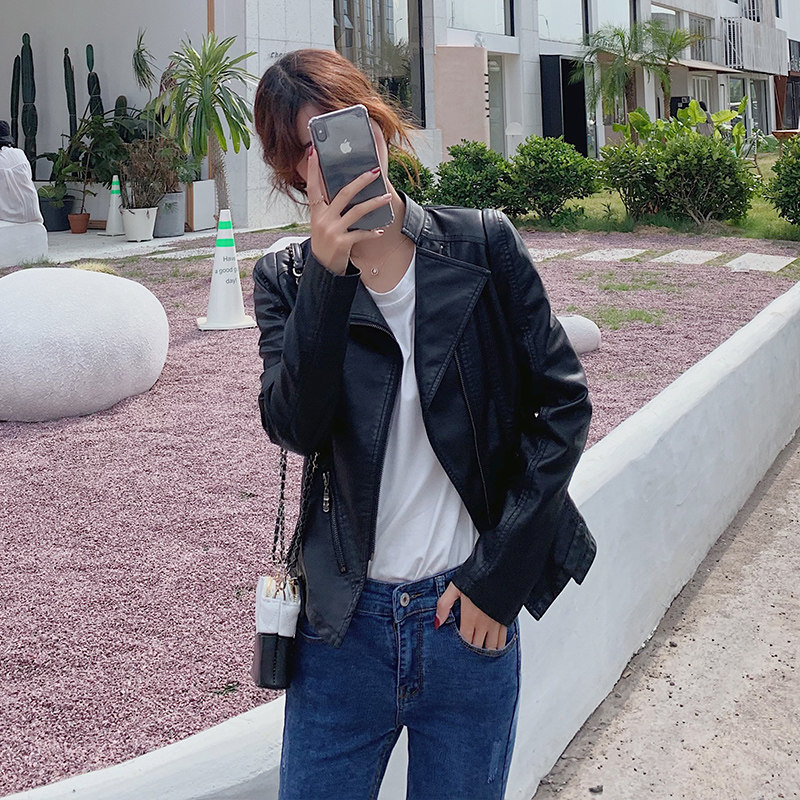 现货机车皮衣韩版秋季新款时尚pu皮外套女355P110控168,女装皮衣,艾青服饰