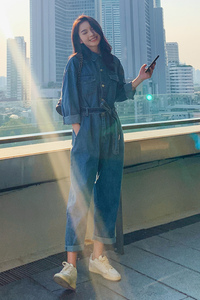 现货 工装连体阔腿牛仔裤女显瘦直筒宽松连衣裤487 801P115控195图片