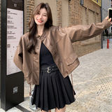 现货新款春秋pu皮夹克机车风皮衣外套9859P130控198，女装皮衣，艾青服饰