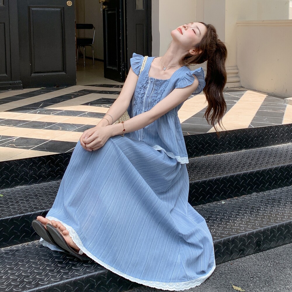 夏季新款现货木耳边蕾丝拼接半身裙套装1652626P145K198，女装套装/套裙，艾青服饰