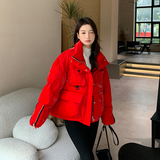 现货90绒亮面免洗羽绒服女短款时尚洋气外套22815P260控398，女装羽绒服，艾青服饰