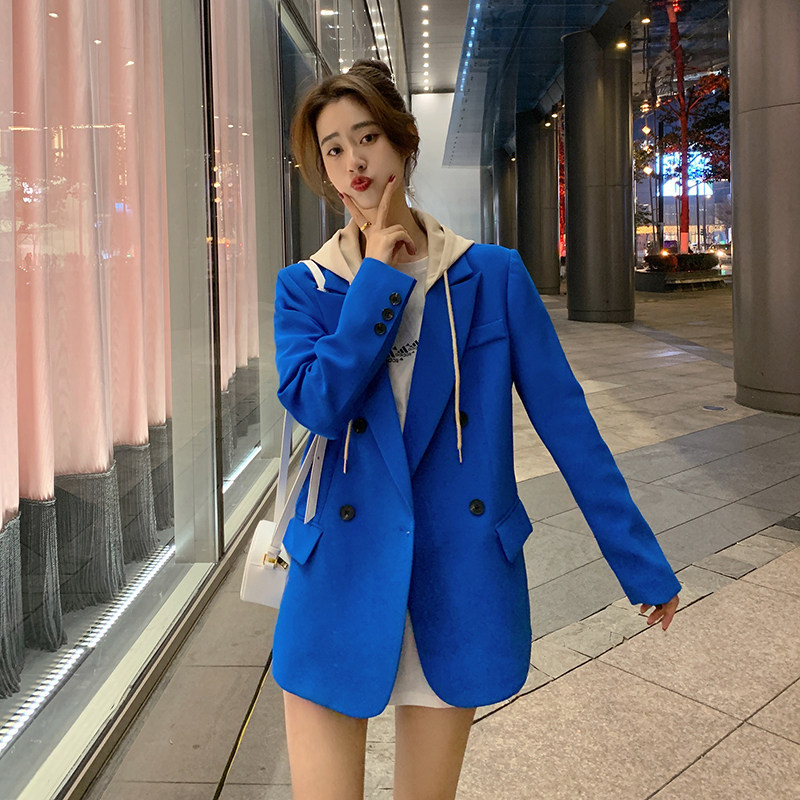 现货主推洋气连帽西装外套女轻奢休闲西服春秋8268P100控158，女装西装，艾青服饰