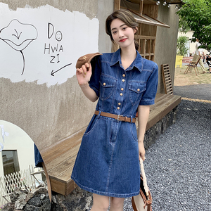 长袖POLO领夏季X型裙法式连衣裙秋季高弹力套头收腰裙子显瘦气质图片