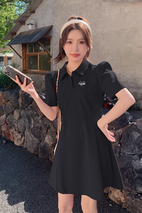 粉色休闲polo连衣裙女夏2025新款小个子高级感洋气减龄收腰a字裙图片