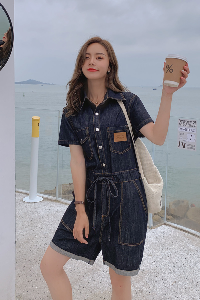 现货主推牛仔连体裤女显瘦连体衣女阔腿短裤潮487096P100控158,女装牛仔裤,艾青服饰