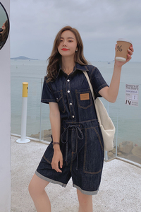 现货 主推 牛仔连体裤女显瘦连体衣女阔腿短裤潮487 096P100控158图片