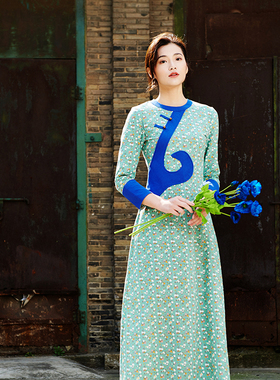 此岸歌声*原创设计店-浅蓝绿碎花云纹小袍子 青玉案 （特特惠）